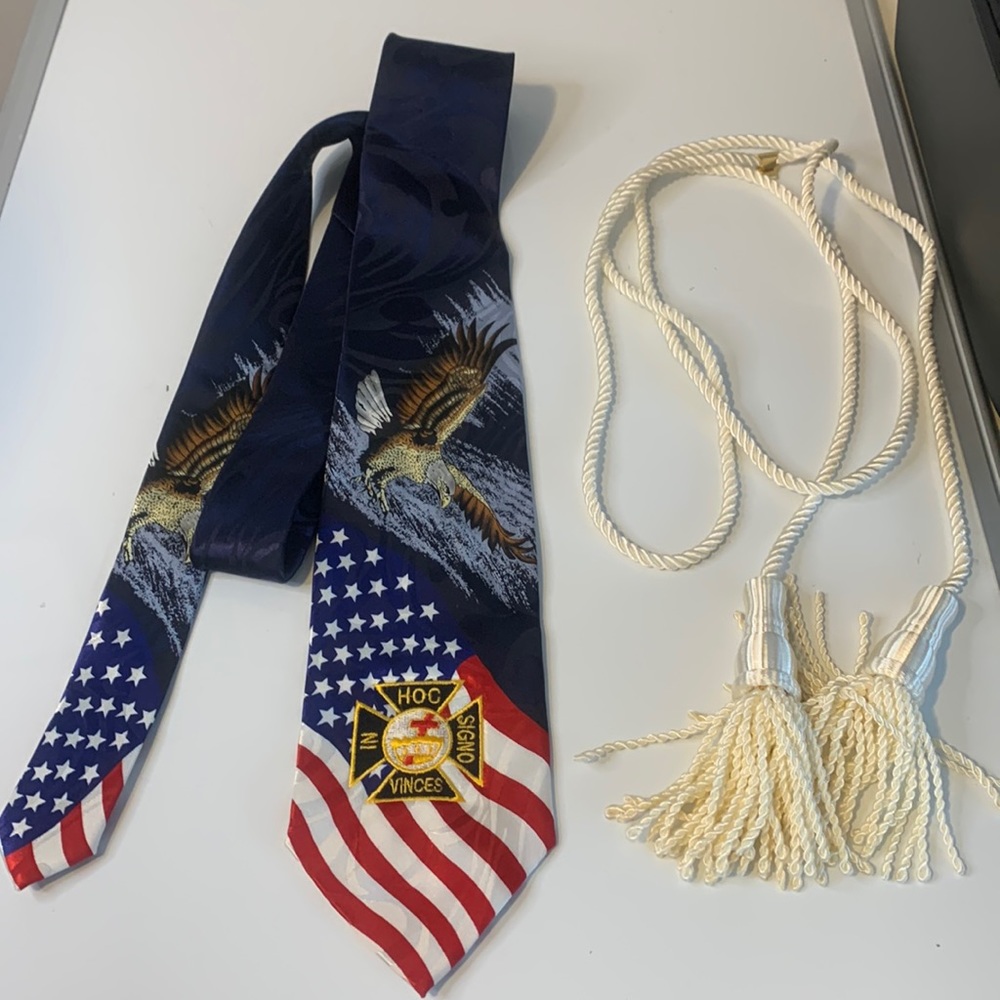 Shriners Embroidered Steven Harris Hand Made Patriotic Tie and Tassels Vintage